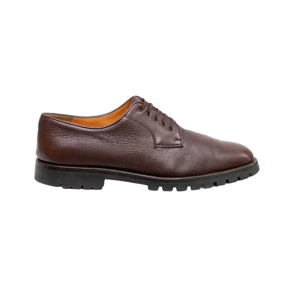 Salvatore Ferragamo Mens Brown Pebbled Leather Lug Sole Derby Shoes 10 D Italy
